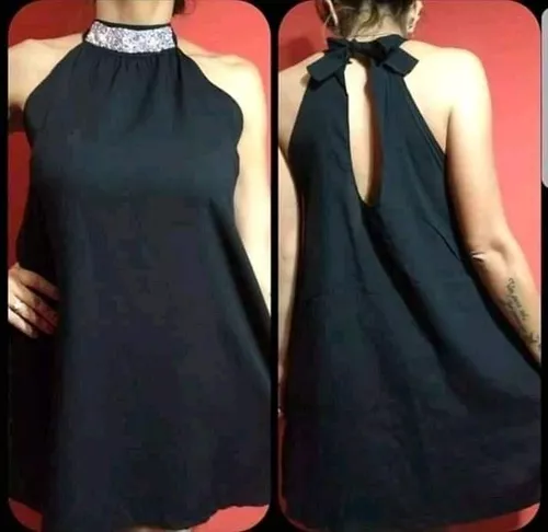 Vestido Cuello Strass Corto Mujer Suelto