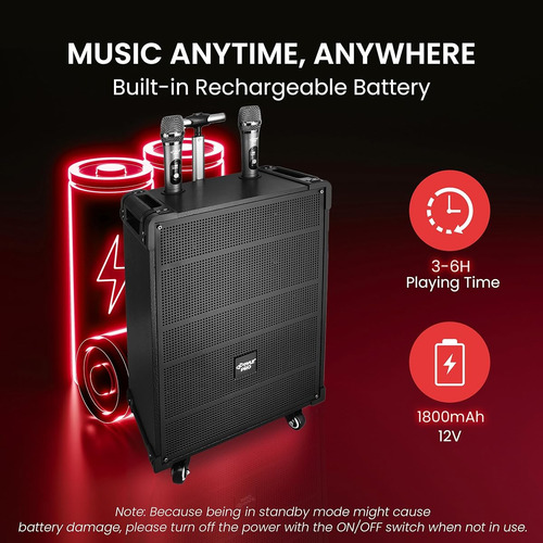 Sistema Karaoke 600v Altavoz Bluetooth Inalambricos Pyle