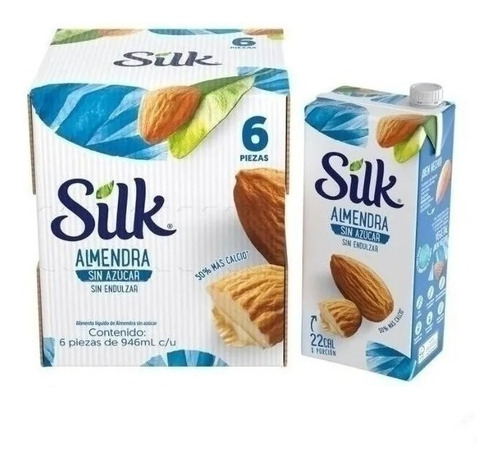 Silk Bebida De Almendra Sin Azúcar, 6 Piezas De 946 Ml Em