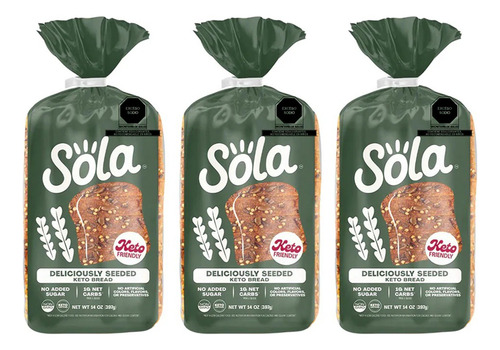 Pan Keto 3 Pack Multigrano, Sin Azúcar, Vegano, Sola.
