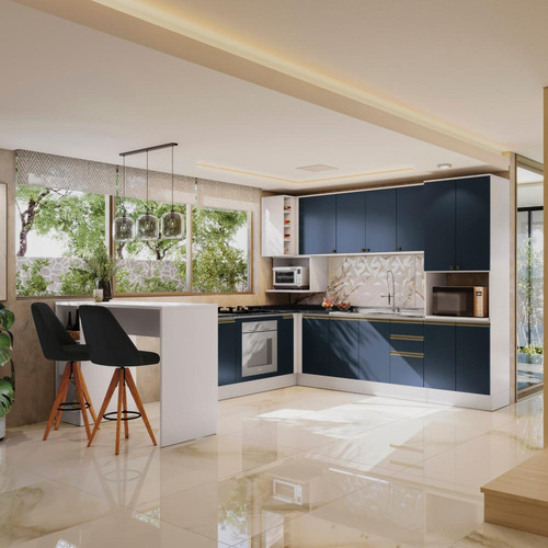 Cozinha De Canto Modulada Celeste Kappesberg 100% Mdf Azul