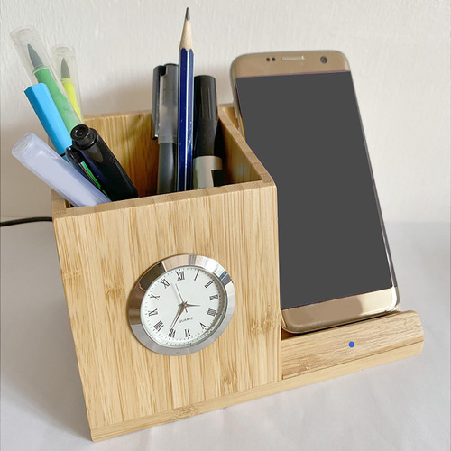 Cargador Inalámbrico Portalápices De 10 W Con Reloj