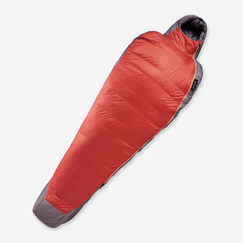 Sleeping Bag De Trekking Mt900 0°c Plumón Momia Rojo Gris Fo
