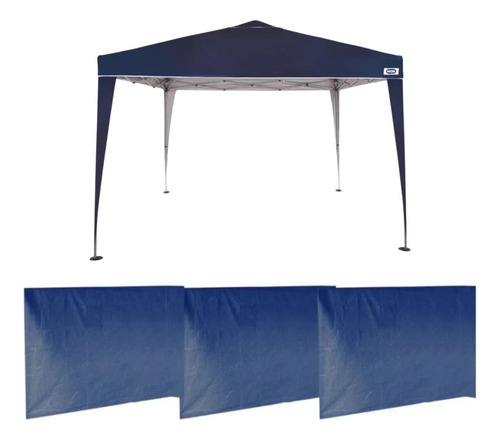 Kit Tenda Gazebo Base E Topo 3x3 M + 3 Paredes Laterais Azul