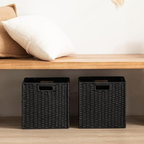 Cesta De Almacenamiento Tejida Plegable, Negro 2 Piezas