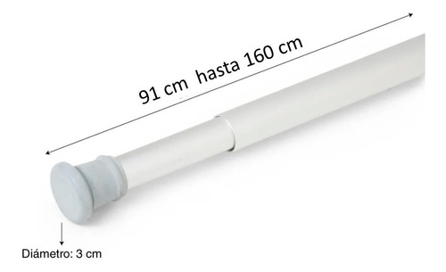 Tubo Cortinero Blanco 3 Cm Diámetro X 91 - 160cm Largo Baño 
