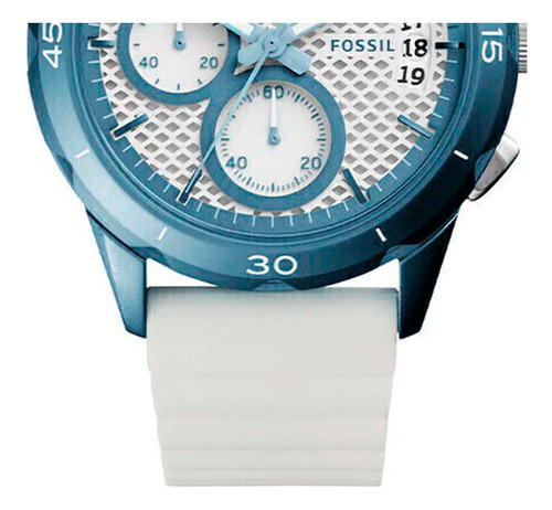 Reloj Fossil Es4222 Para Mujer Malla Blanco Bisel Azul Fondo Blanco