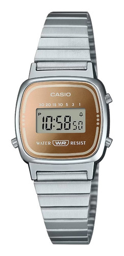 Reloj Casio Vintage La670wes-4a Digital Dama Ts Color de la correa Plateado Color del bisel Plateado Color del fondo Dorado