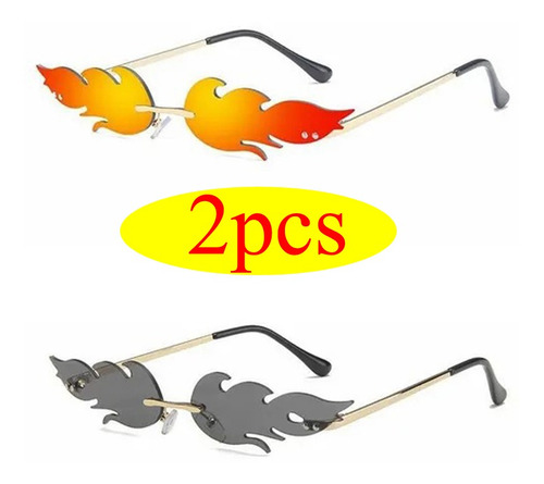 2 Unids/set Fuego Llama Gafas De Sol Mujeres Gafas De Sol Si