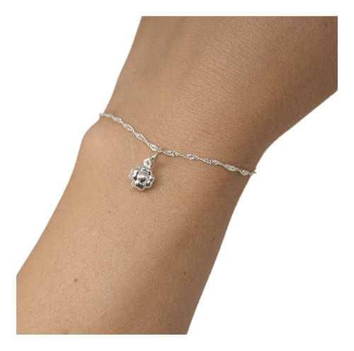 Conj Pulsera Singapur Plata Y Dije Flor Florcita Plata 925