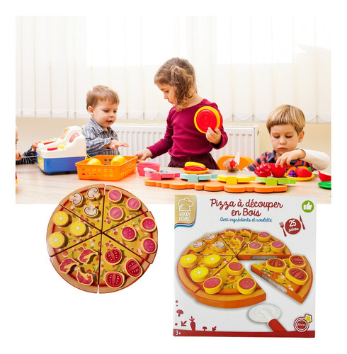 Pizza De Madera Para Armar Y Cortar Juguete Didáctico Infantil 25 Piezas Con Ingredientes Desmontables Con Velcro Juego Educativo Sensorial Cocina Creativa Motricidad Fina
