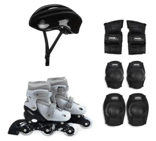 Patins Roller + Joelheira Cotoveleira Capacete Tam 30 A 33