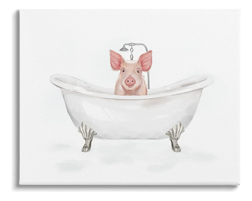 Stupell Industries Country Pig Lindo Bañera Lienzo Arte De P