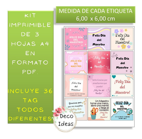 Imagen 2 de 4 de Imprimible Etiquetas Tarjetas Dia Del Maestro Pdf 03 Color