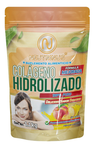 Suplemento Colágeno Hidrolizado 100% Puro En Polvo Sabor Durazno