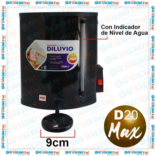 Imagen 2 de 8 de Ducha Eléctrica Calefon 20lt Diluvio Negro Loza D20max 1100w