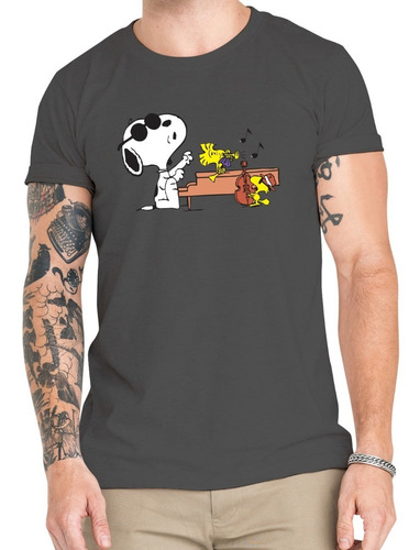 Polera Snoopy Woodstock Pianista Algodón Organico Cb15