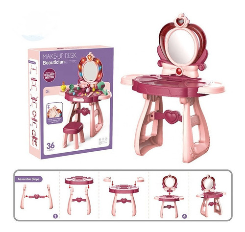 Imagen 4 de 6 de Peinadora Grande 36 Pcs Para Niñas Con Luces Y Sonido