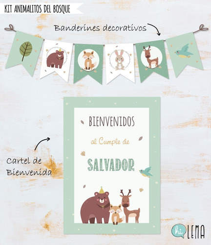 Kit Imprimible Animalitos Del Bosque Verde Deco + Candy Bar