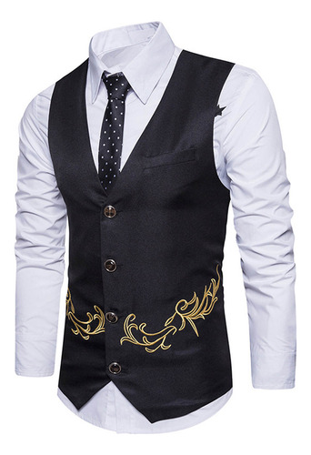 Chaleco Tipo Blazer Para Hombre, Cuello En V, Bordado De Un