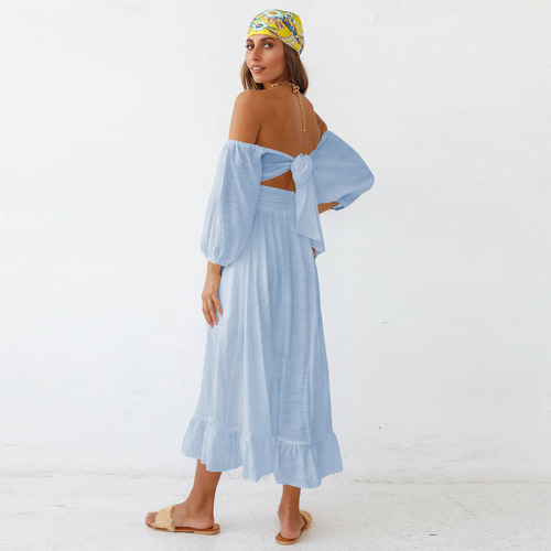 Vestido Con Cuello Cuadrado Y Manga Tipo Farol
