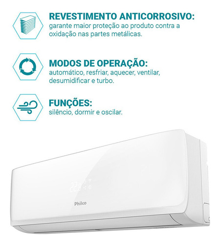 Ar Condicionado Split Philco Hi Wall 9.000 BTU/h Quente e Frio Monofasico Branco PAS9QT 220V