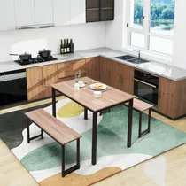 Comprar Juego De Comedor Rectangular De Comedor Color Marrón Moderna Para Con 2 Bancos 4 Personas Just Home Collection gougo