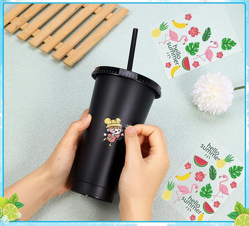 10 Vasos Reutilizables Plástico 710 Ml C/tapa Y Popote