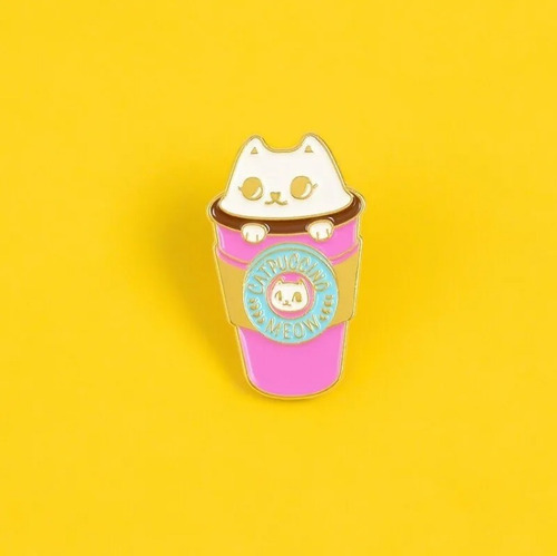 Pin Metálico Gato Starbucks Capuchino Café Kawaii Rosa