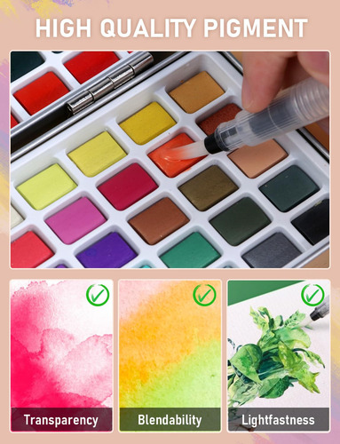Kit De Acuarela 100 Colores Con Macarrón Metálico Y Fluoresc