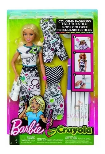 Muñeca Barbie Crea Estilo Pinta Sus Vestidos Crayola