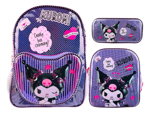 Mochila Lonchera Lapicera Hello Kitty Kuromi Sanrio Primaria Morado Kuromi