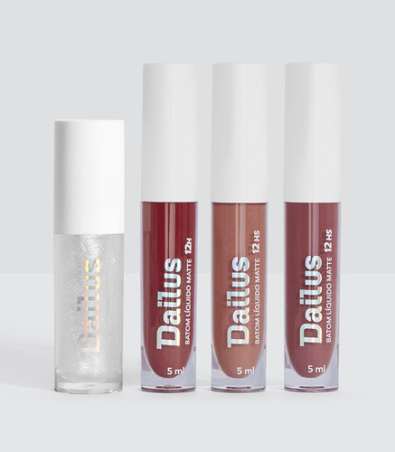 Dailus Kit Lip Glitter Holo Bomb + Batom Ballet + Batom Siss