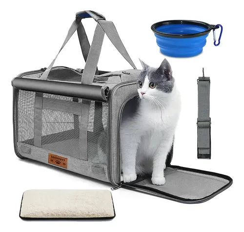 Bolsa Transporte Pet Cães Gatos Viagem Avião com Almofada 46×30×3...