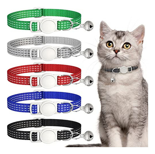 Paquete De 5 Collares Reflectantes Para Gatos Con Campanas, 