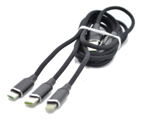 Cable Datos 3 En 1 Micro Usb, Tipo C Y Lightning 5.1a, 120mm Color Negro