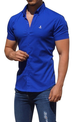 Poleras Azul Manga Corta John Leopard Envio Gratis Slim Fit