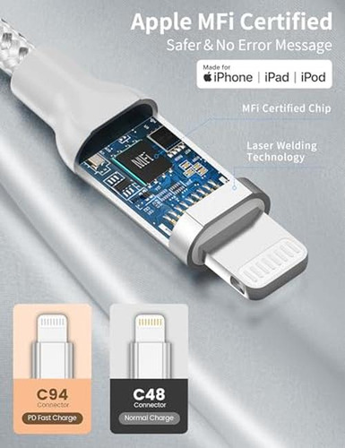 Cable Corto De 1 Pie Usb C A Lightning, [certificado Mfi De