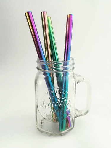 Set 7 Popote Metalico 12mm Acero Tapioca Con Cepillo Y Bolsa