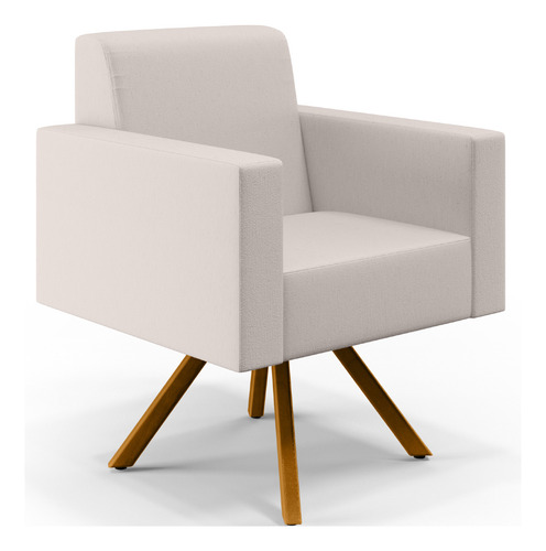 Poltrona Decorativa Base Giratória de Madeira Helô L02 Linho Cru