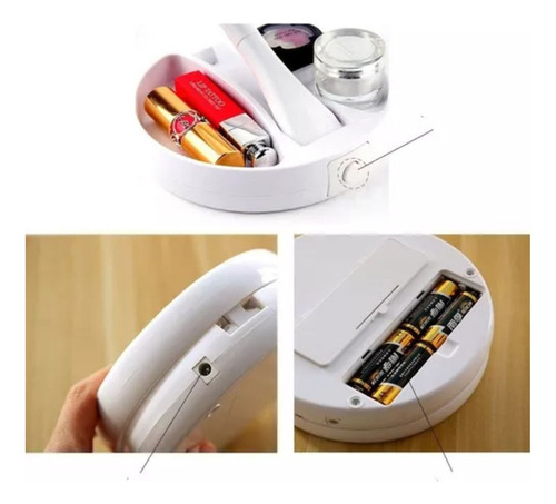 Espelho De Mesa Maquiagem De Luz Led Dobravel Aumenta 10x Jin Ge