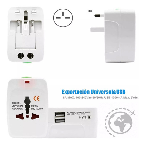 Adaptador De Enchufes Con 2 Usb Para Utilizar En Bolivia