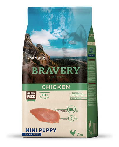 Comida Perro Cachorro Pequeño Bravery Libre Grano Pollo 2kg