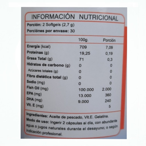 Imagen 2 de 2 de Omega 3 Con Dha 1000mg 60 Cápsulas Blanda Ultra Concentrado. Sabor Natural Fnl