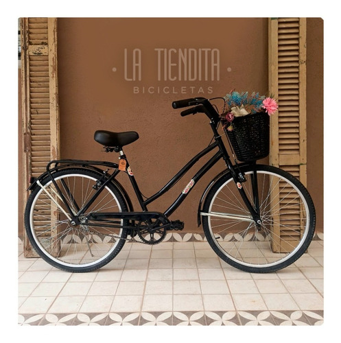 Bicicleta paseo femenina La Tiendita Paseo Full R26 frenos v-brakes color negro con pie de apoyo  