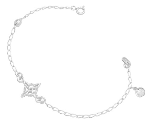 Pulsera Nudo De Bruja Bola Facetada Cristal Mujer Plata 925 Blanco 18 Cm