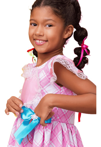 Vestido Infantil Festa Junina Stitch Rosa Com Coração Renda