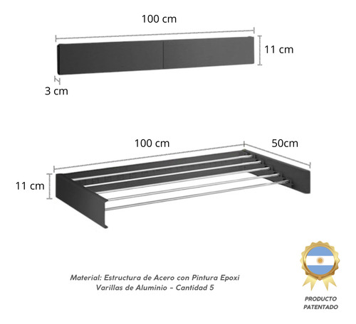 Tender Plegable Extensible Acero Pared Negro 100cm Negro