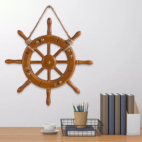 Timón De Barco De Madera Adorno De Pared 35cm