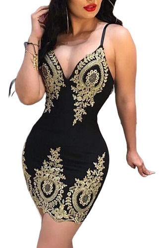 Vestido Elegante Fiesta Escotado Negro Sexy Ajustado Corto